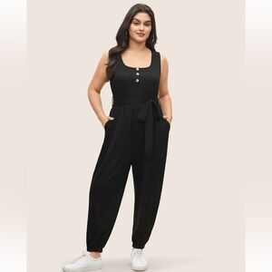 BloomChic Supersoft Essentials Plain Button Detail Belted Jumpsuit us12